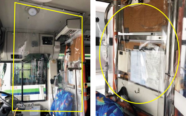 運転席へのビニールカーテンの設置